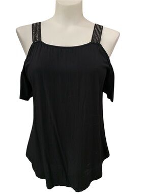 Black Cold-Shoulder Top with Studded Straps Size S